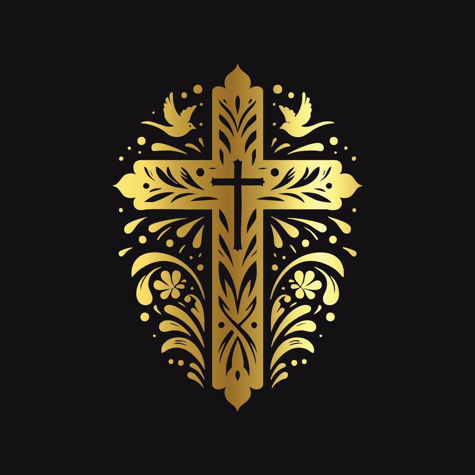 Unique Gold Cross Badge Design vector