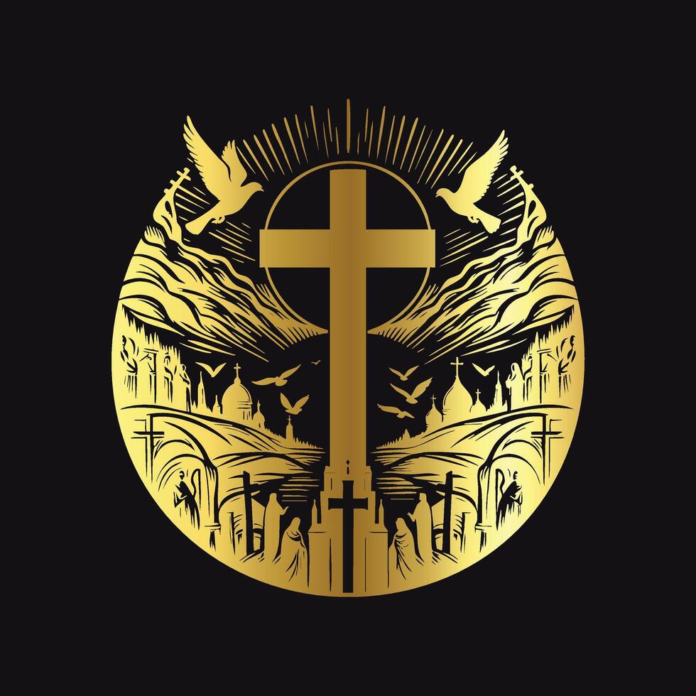 Artistic Gold Christian Cross Art vector