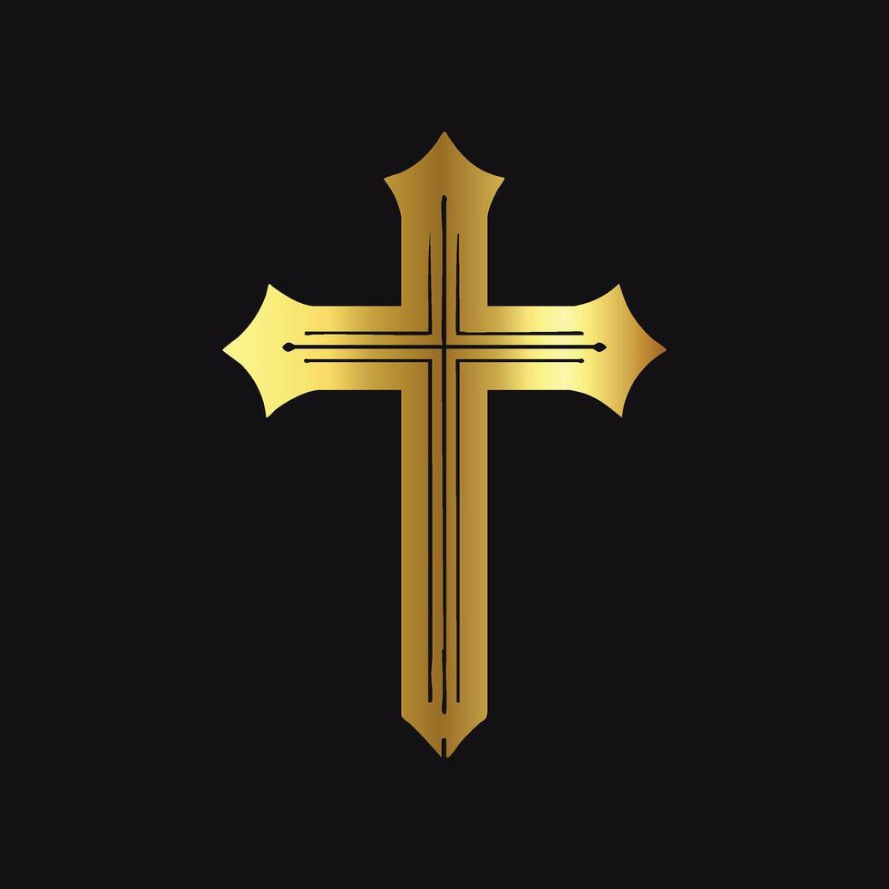 Elegant Gold Christian Cross Silhouette vector