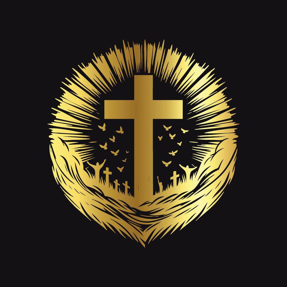 Exclusive Gold Christian Cross Badge vector