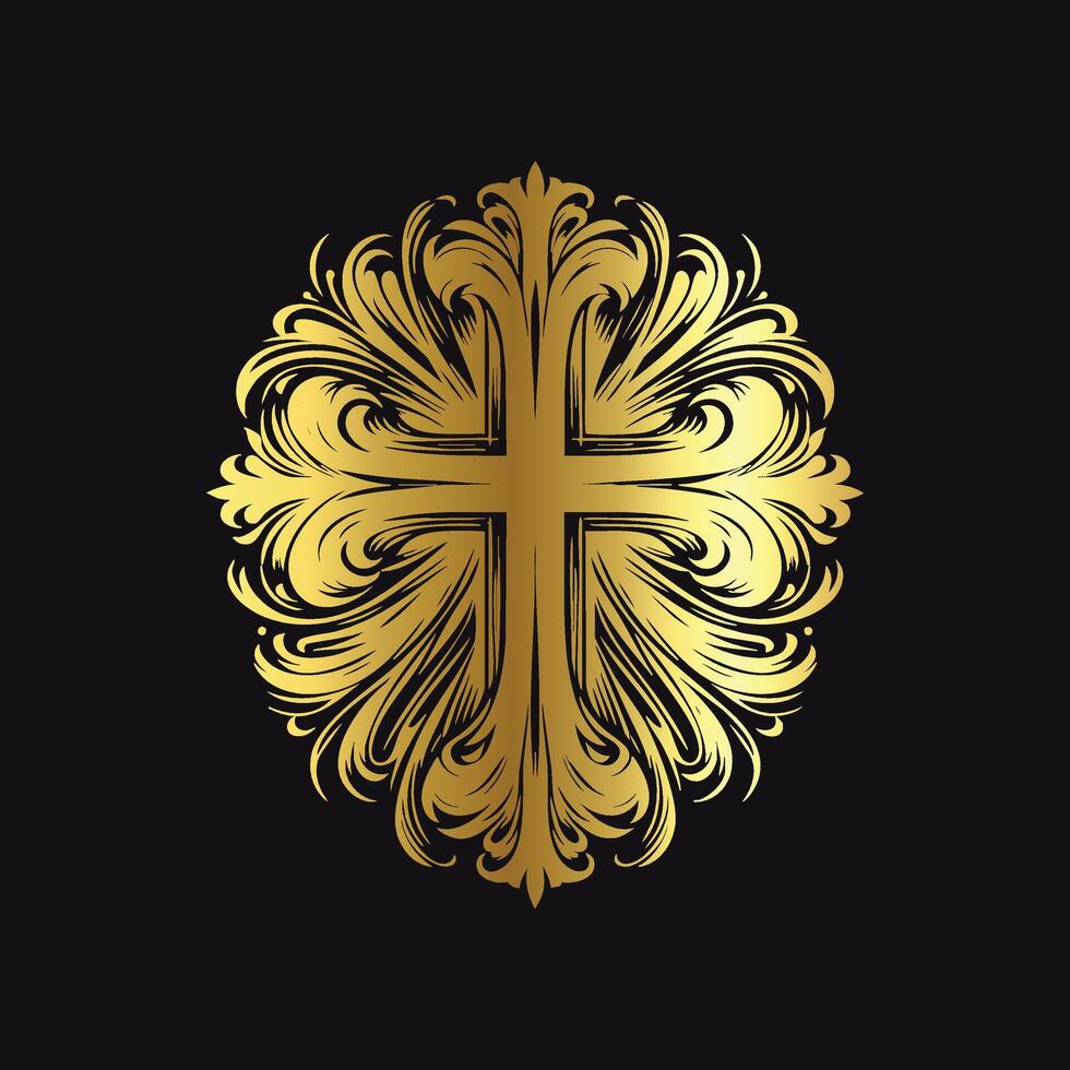 Minimalist Gold Christian Cross Icon vector
