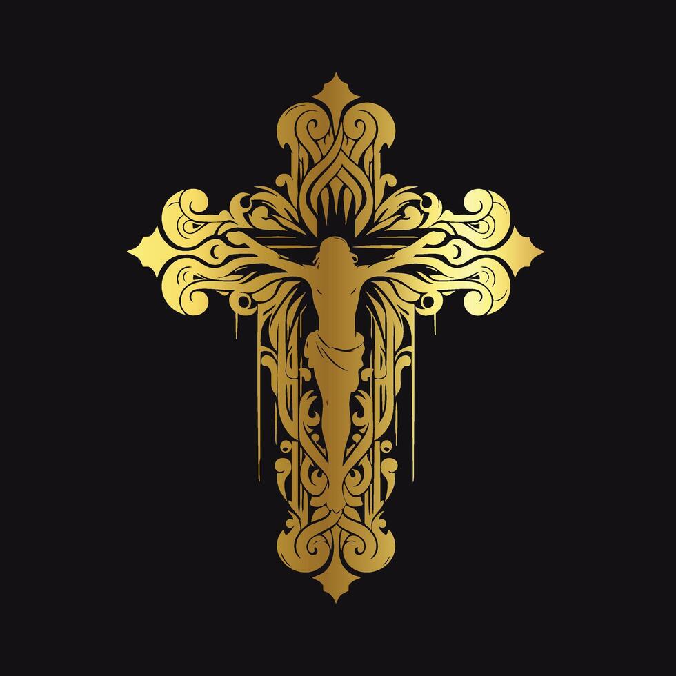 Sophisticated Gold Cross Symbol vector