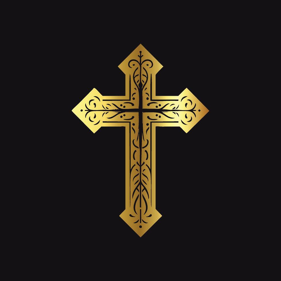 Ornate Gold Christian Cross Symbol vector