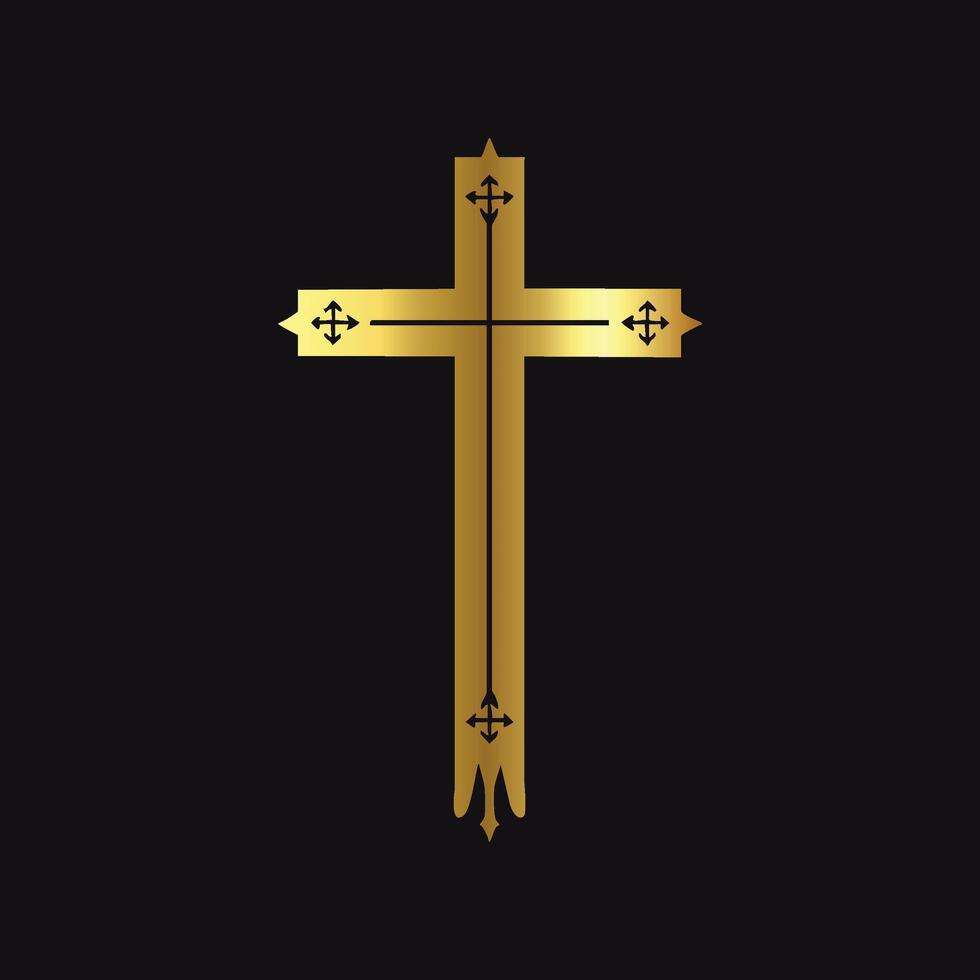 Shiny Gold Cross Silhouette for Religious Art vector