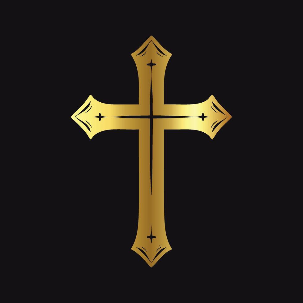 Trendy Gold Cross Silhouette Design vector