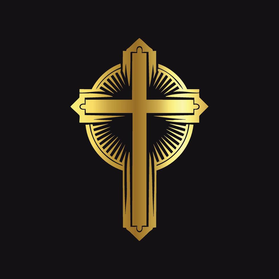 Sacred Gold Cross Emblem on Dark Background vector