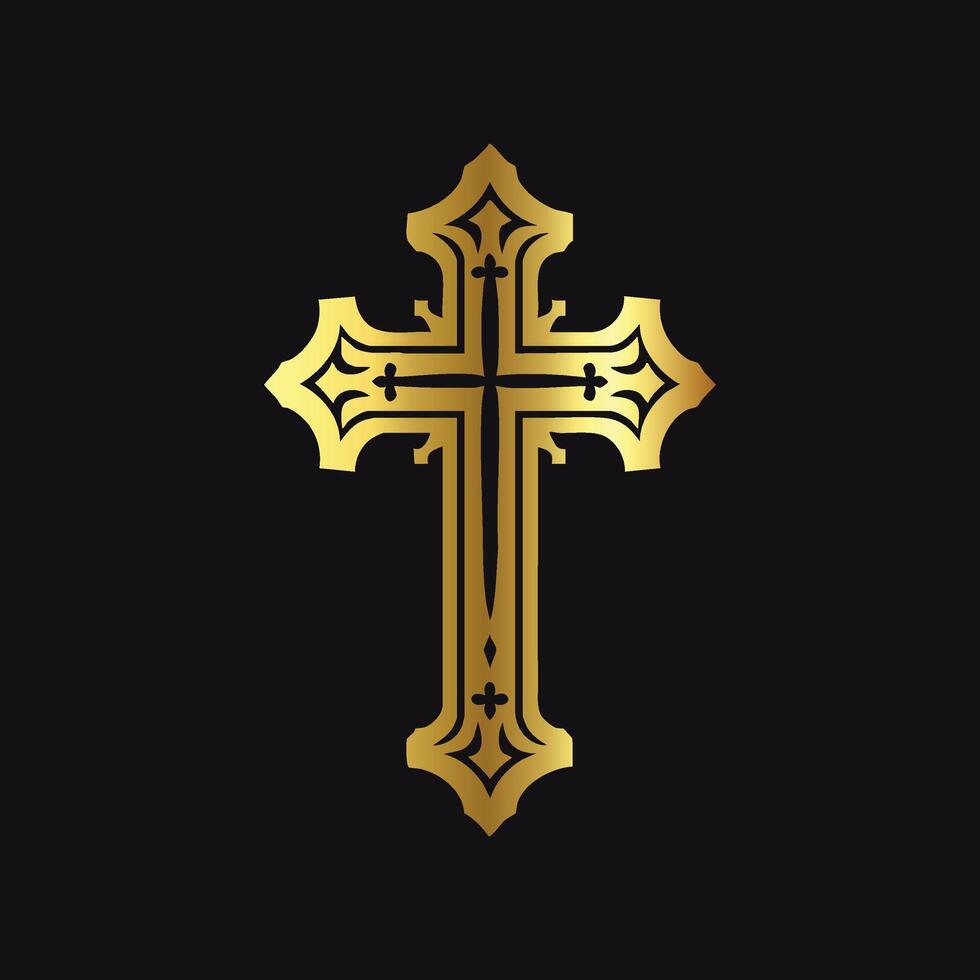 Chic Gold Cross Outline Illustration vector