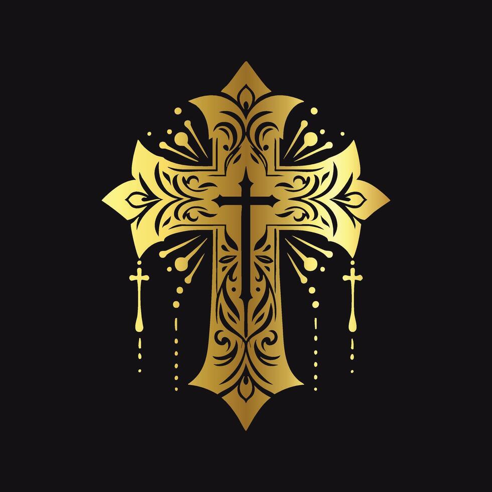 Gold Cross Icon Design vector