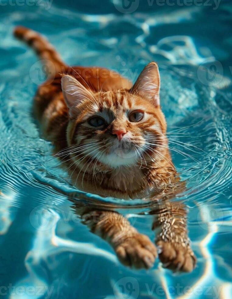 Ginger cat in the pool photo