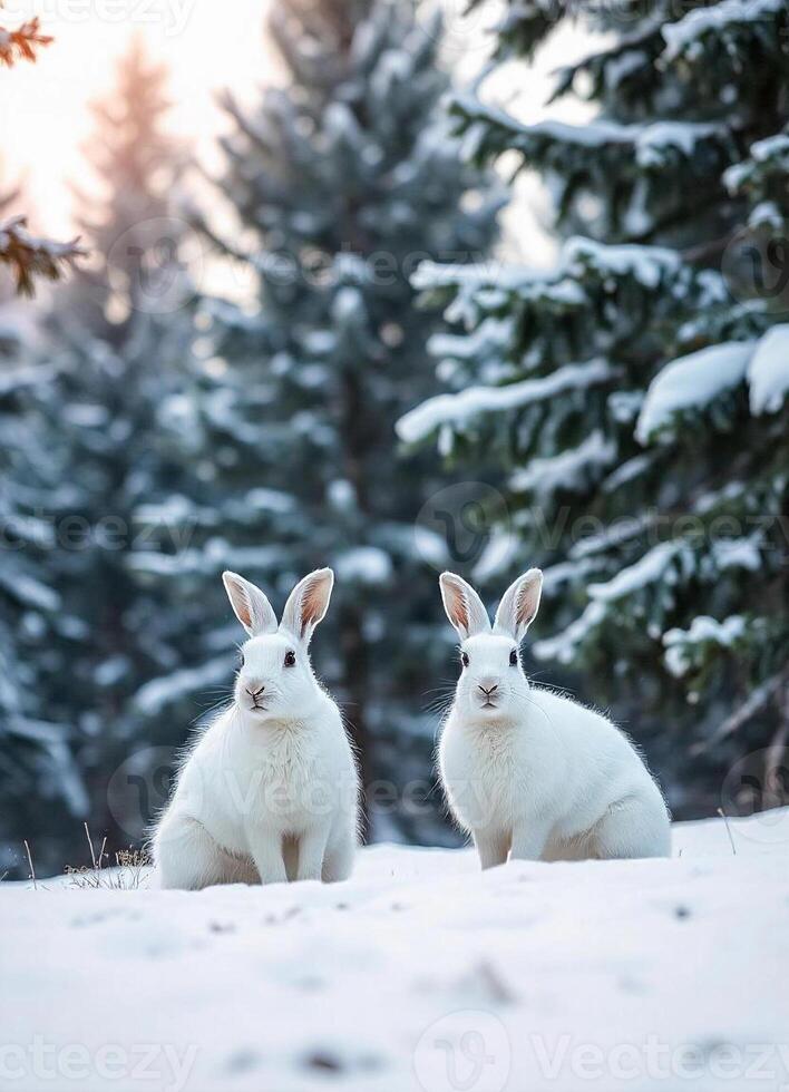 Hares in the forest photo