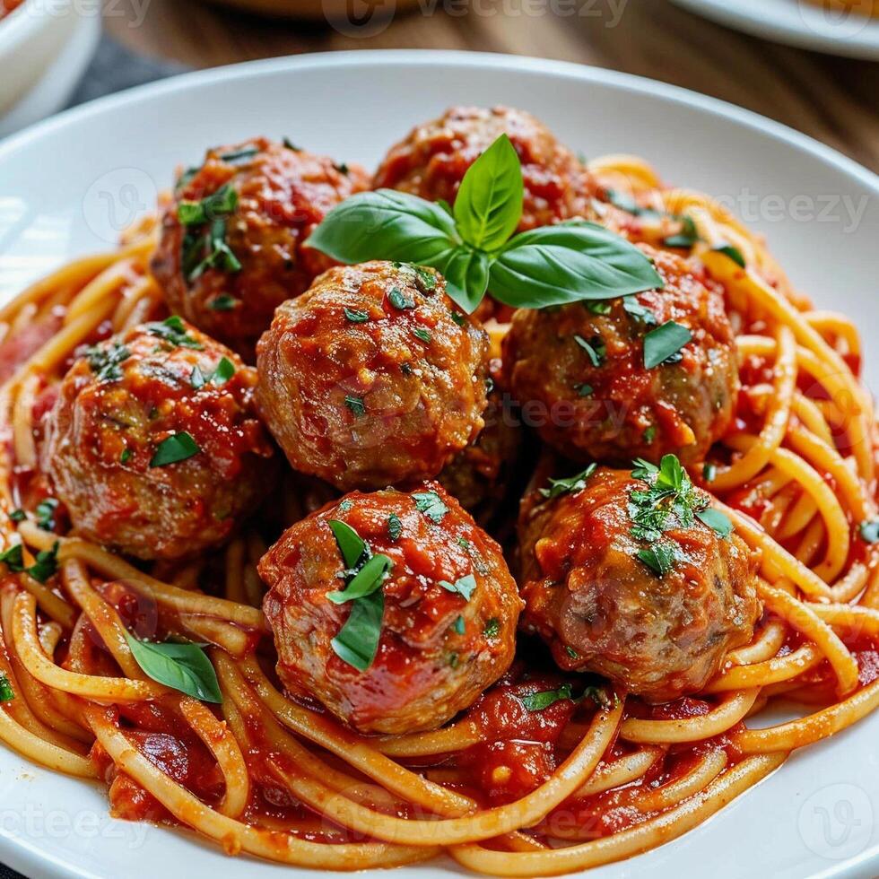 Spaghetti with meatballs photo