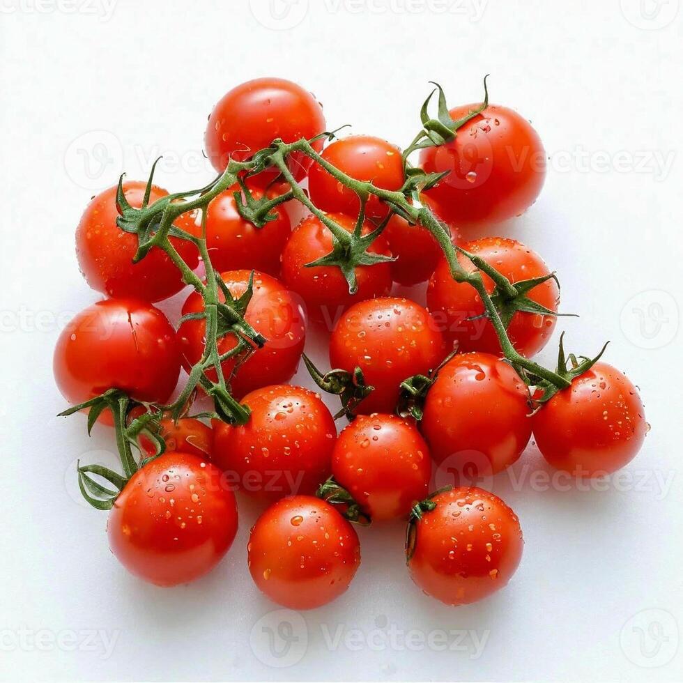 Cherry tomatoes lie on a white background photo