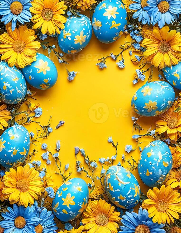 Easter eggs on a floral background photo