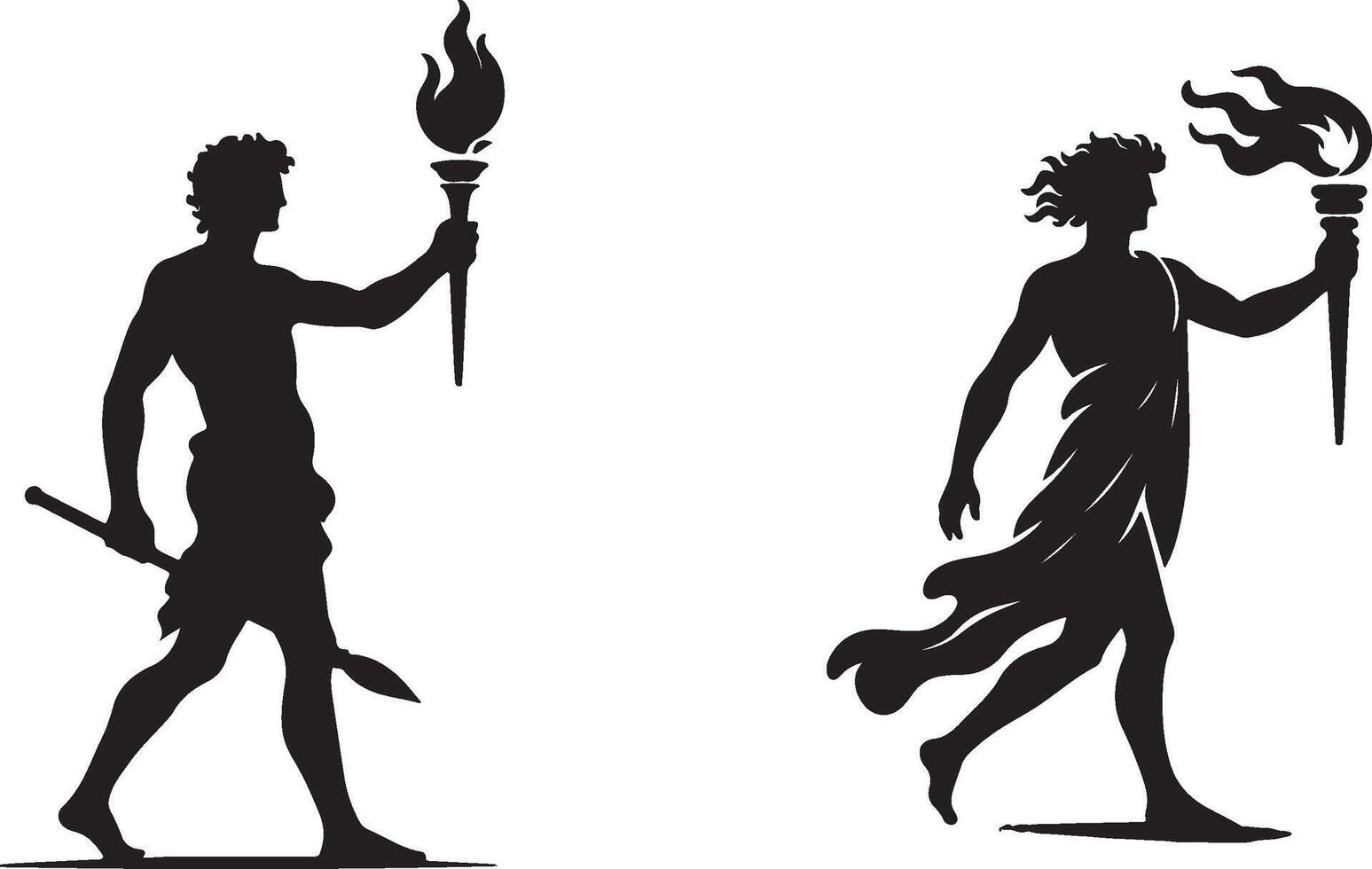 Two silhouettes of men holding torches vector