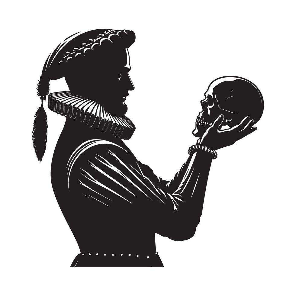A silhouette of a man holding a skull vector