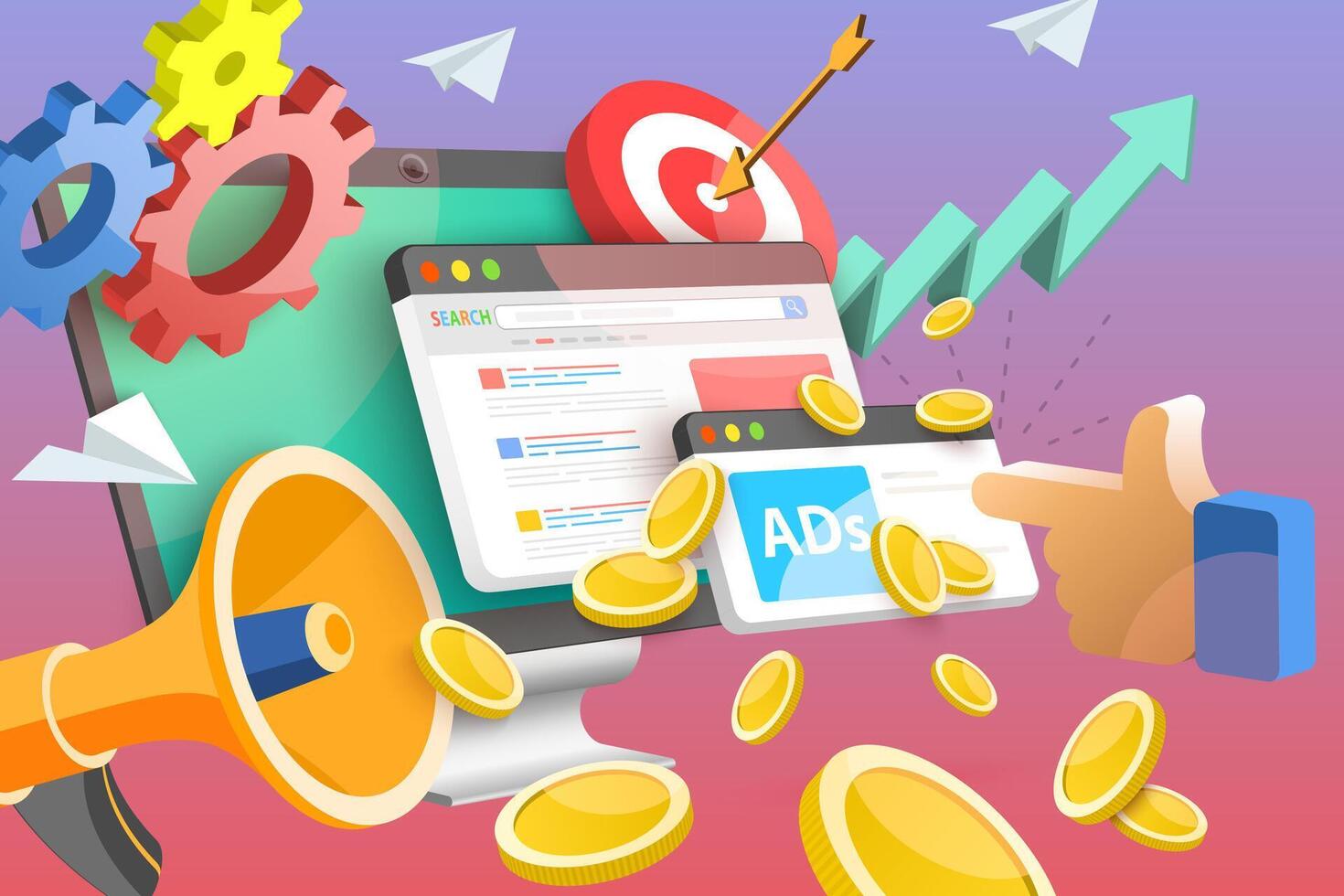 3D Conceptual Illustration of Pay Per Click. vector