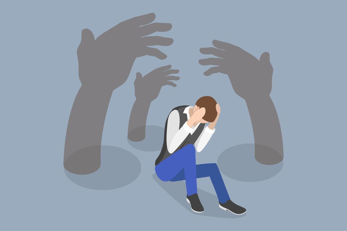 3D Isometric Flat Conceptual Illustration of Panic Disorder, Anxiety Attack vector