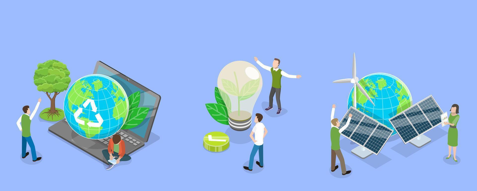 3D Isometric Flat Conceptual Illustration of ESG, Sustainable and Ethical Business vector