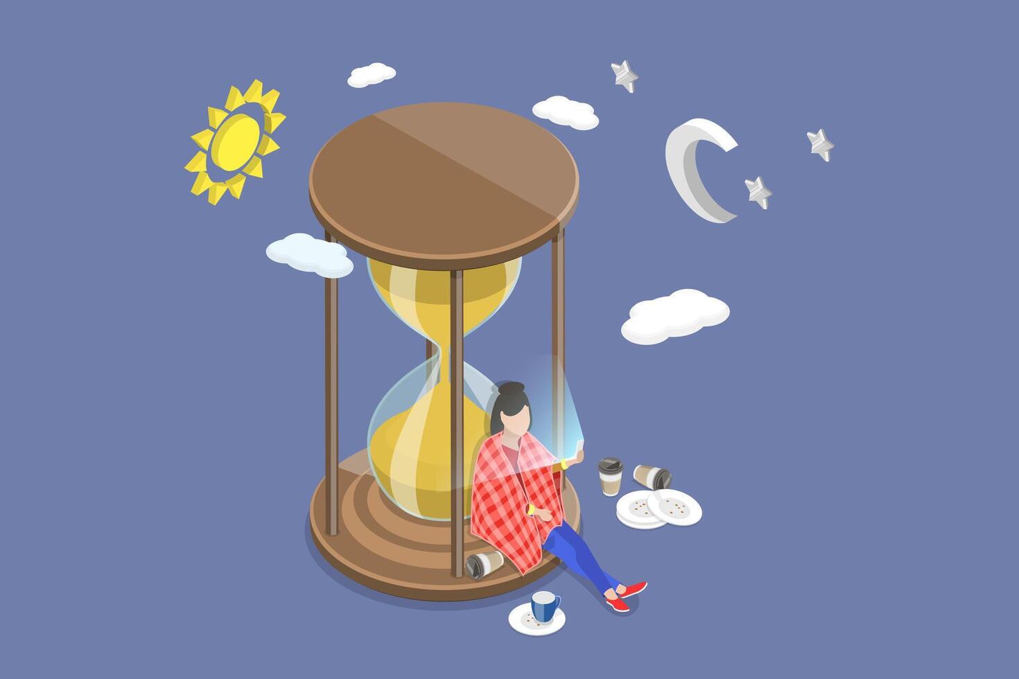 3D Isometric Flat Conceptual Illustration of Screen Time, Internet and Social Media Addiction vector