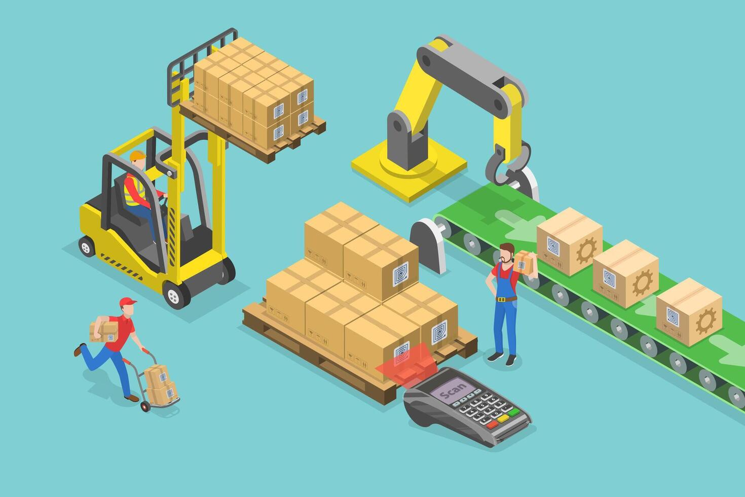 3D Isometric Flat Conceptual Illustration of RFID Logistics Tracking, Automated Storage Service vector