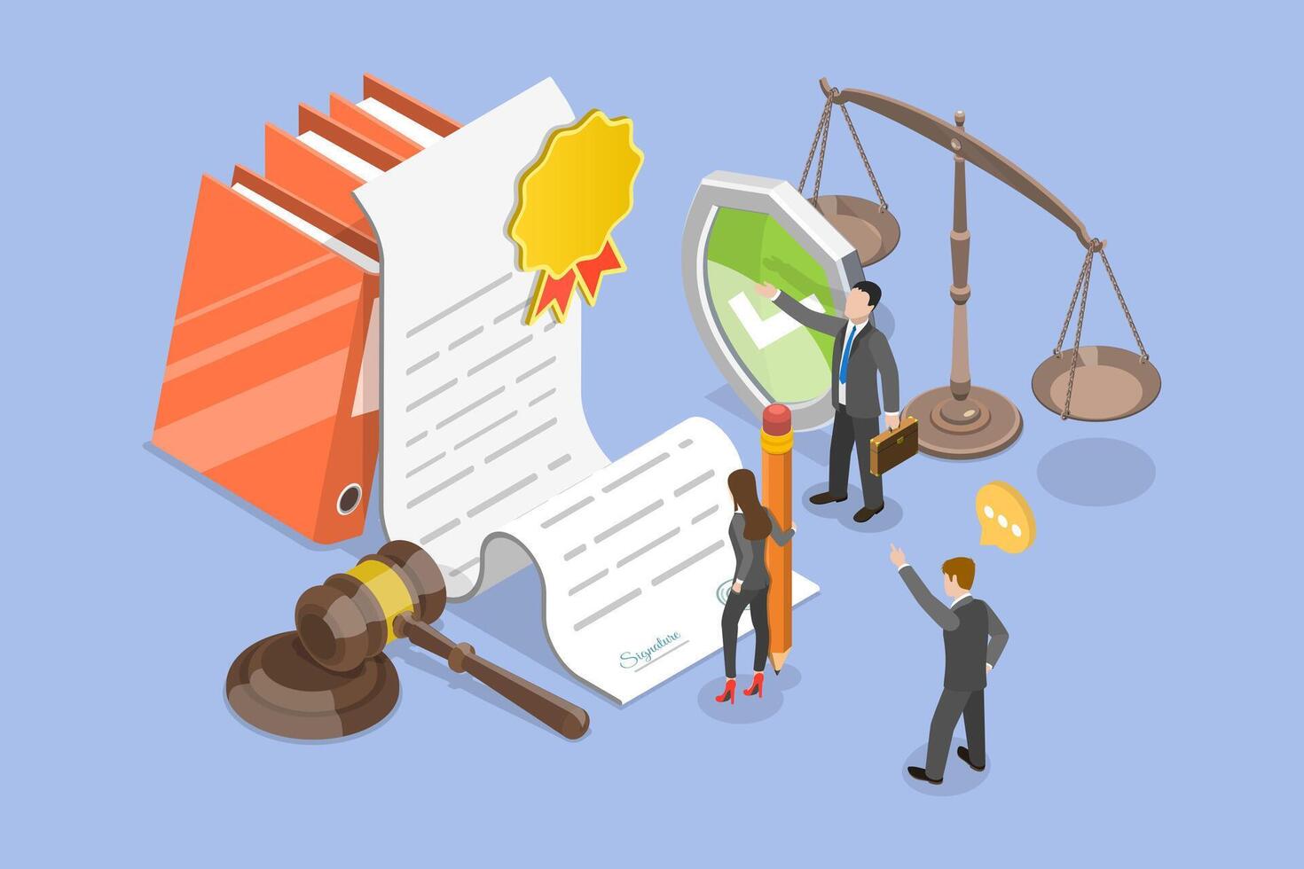 3D Isometric Flat Conceptual Illustration of Legal Notice, Agreement Checking and Signing Process vector
