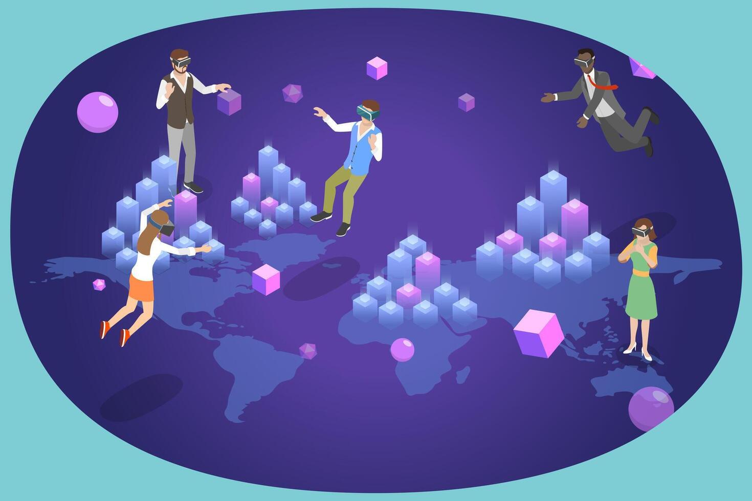 3D Isometric Flat Conceptual Illustration of Metaverse Digital World , Virtual Reality andd Blockchain Technology vector