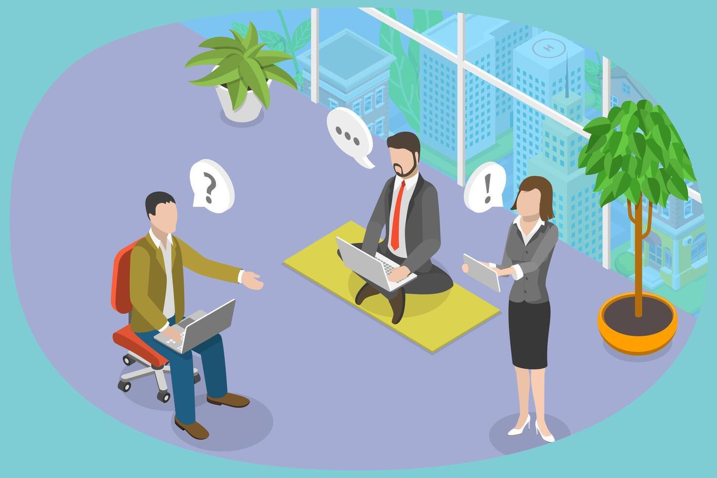 3D Isometric Flat Conceptual Illustration of Office Business Meeting, Team Brainstorming vector
