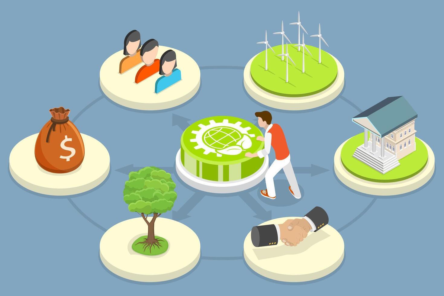 3D Isometric Flat Conceptual Illustration of ESG, Environmental Social Governance, Green Energy and Sustainable Industry vector