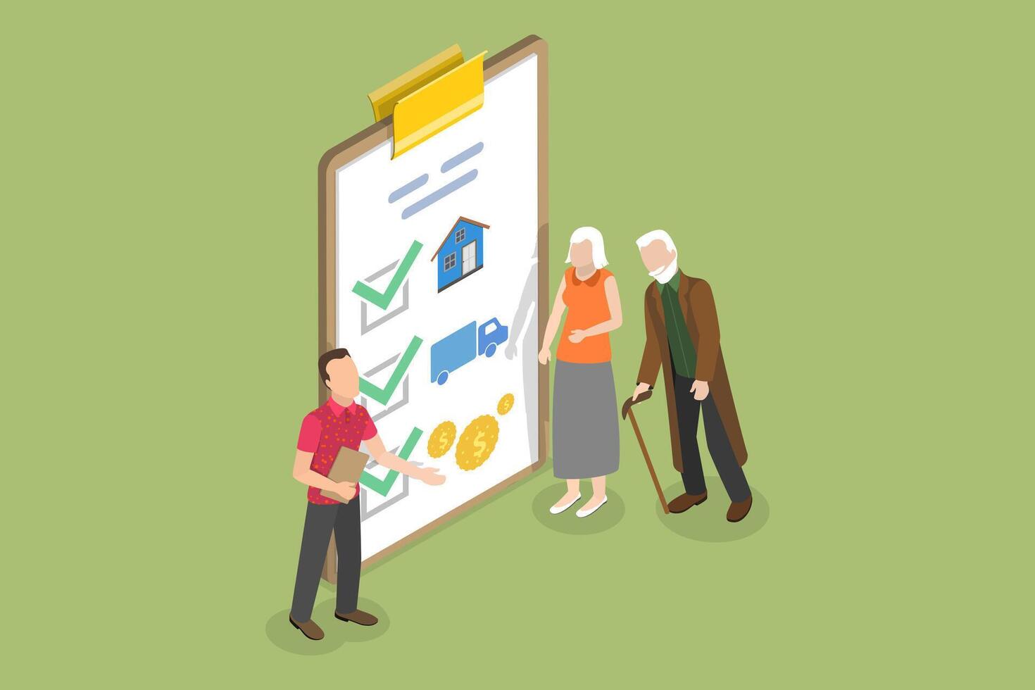 3D Isometric Flat Conceptual Illustration of Inheritance Tax Advisor, Testament Signing vector