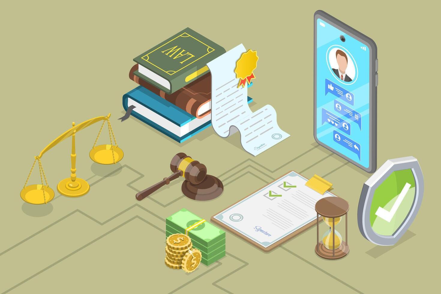 3D Isometric Flat Conceptual Illustration of Digital Court.. vector