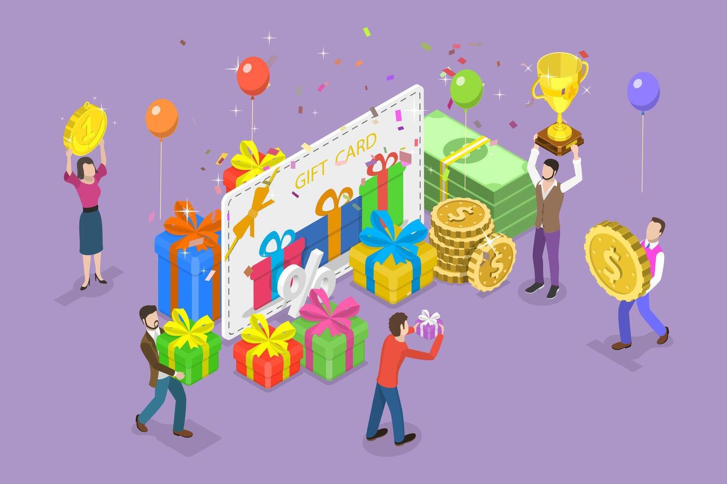 3D Isometric Flat Conceptual Illustration of Rewards and Bonuses, Customer Incentive Program vector