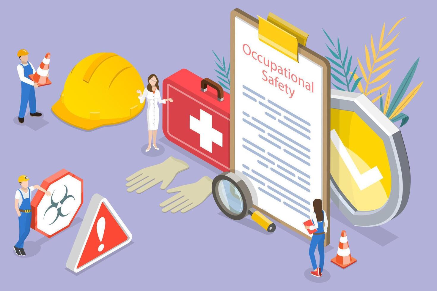 3D Isometric Flat Conceptual Illustration of HSE - Health Safety Environment, Occupational Safety vector