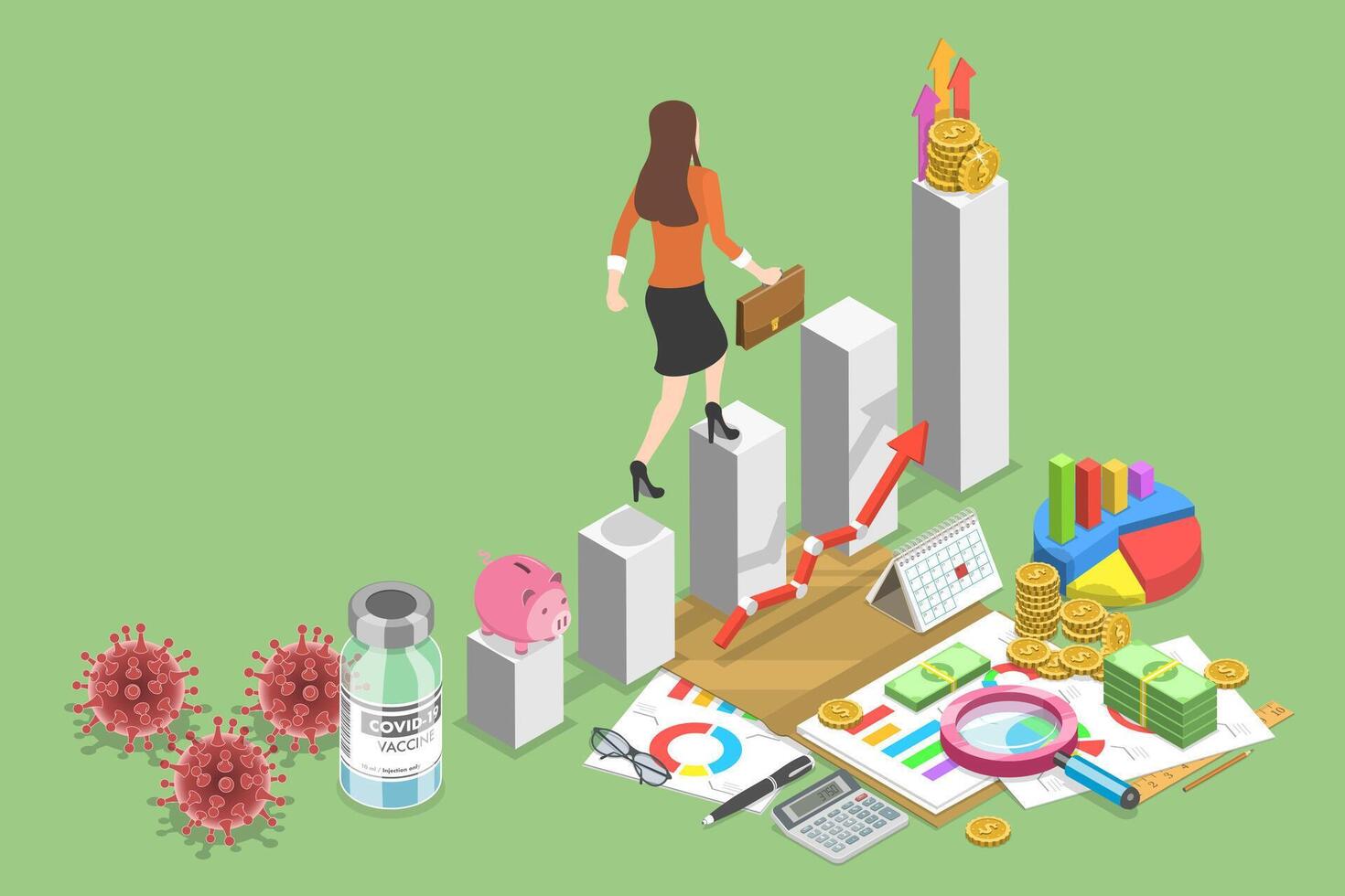 3D Isometric Flat Conceptual Illustration of Post-Pandemic Recovery, Positive Business Growth vector