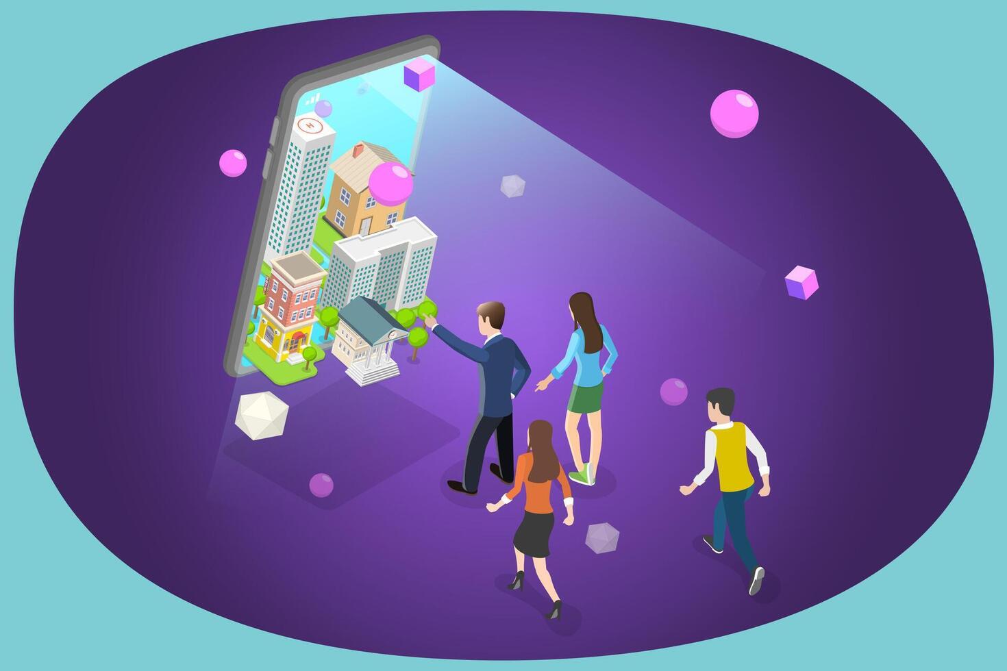3D Isometric Flat Conceptual Illustration of Metaverse City, Artificial Intelligence in Smart City vector