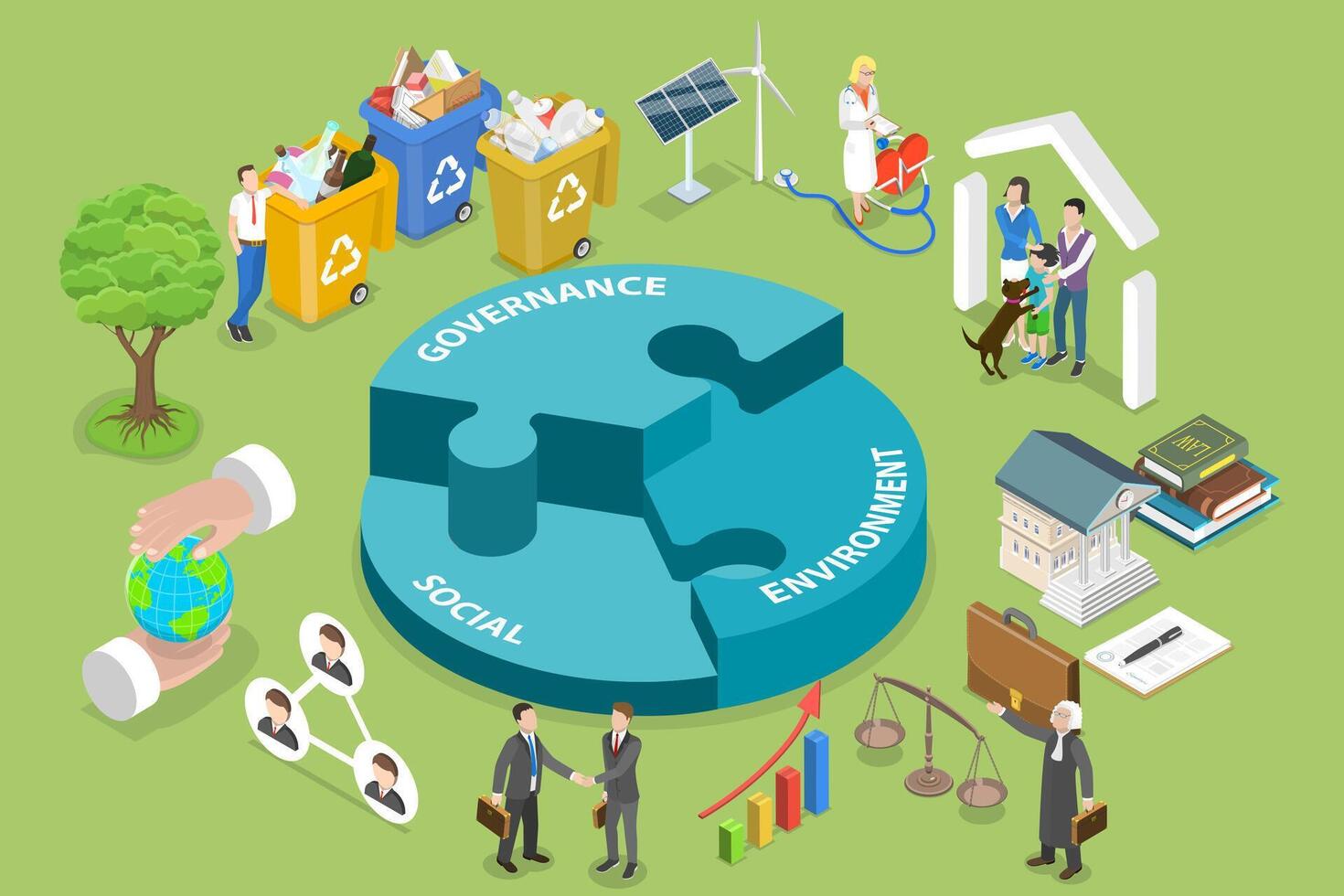 3D Isometric Flat Conceptual Illustration of ESG - Environmental, Social and Governance. vector