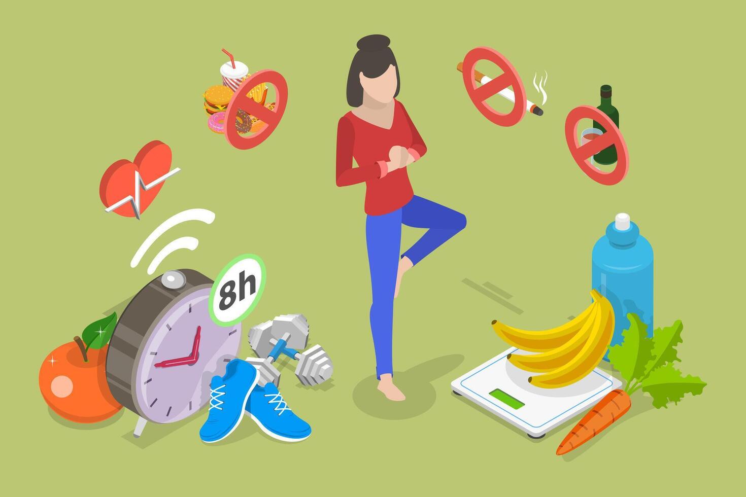 3D Isometric Flat Conceptual Illustration of Healthy Lifestyle, Meal Planning and Balanced Diet Program vector