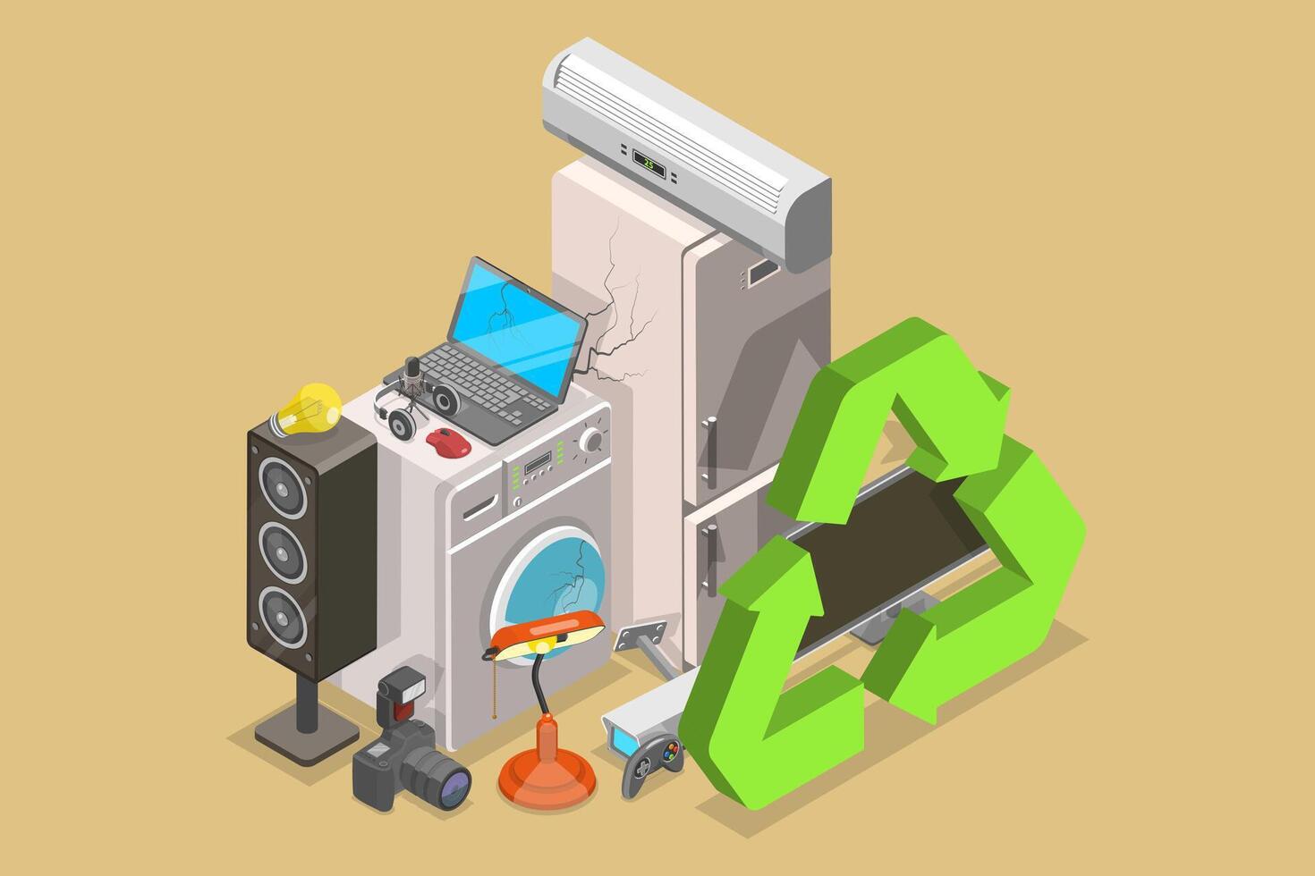 3D Isometric Flat Conceptual Illustration of Electronics And Appliances Recycling, E-waste Management vector
