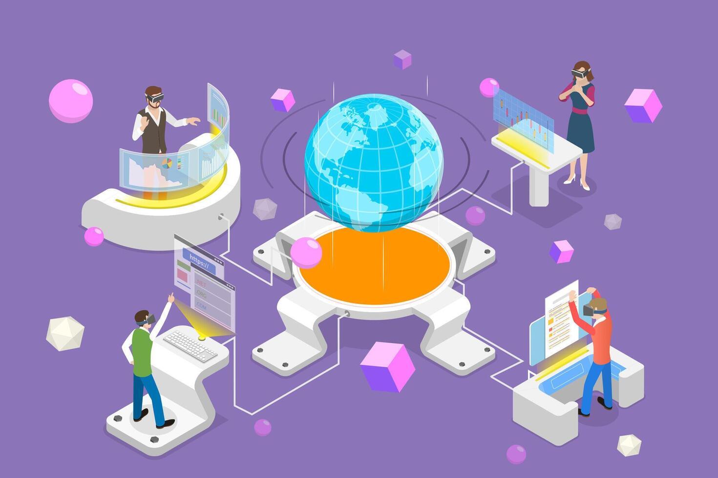 3D Isometric Flat Conceptual Illustration of Metaverse Virtual World, Enhancing Life Experiences vector