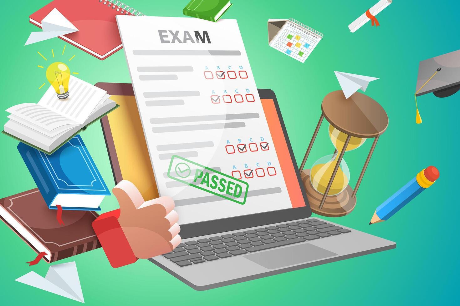 3D Conceptual Illustration of Online Exam, Digital Knowledge Testing vector