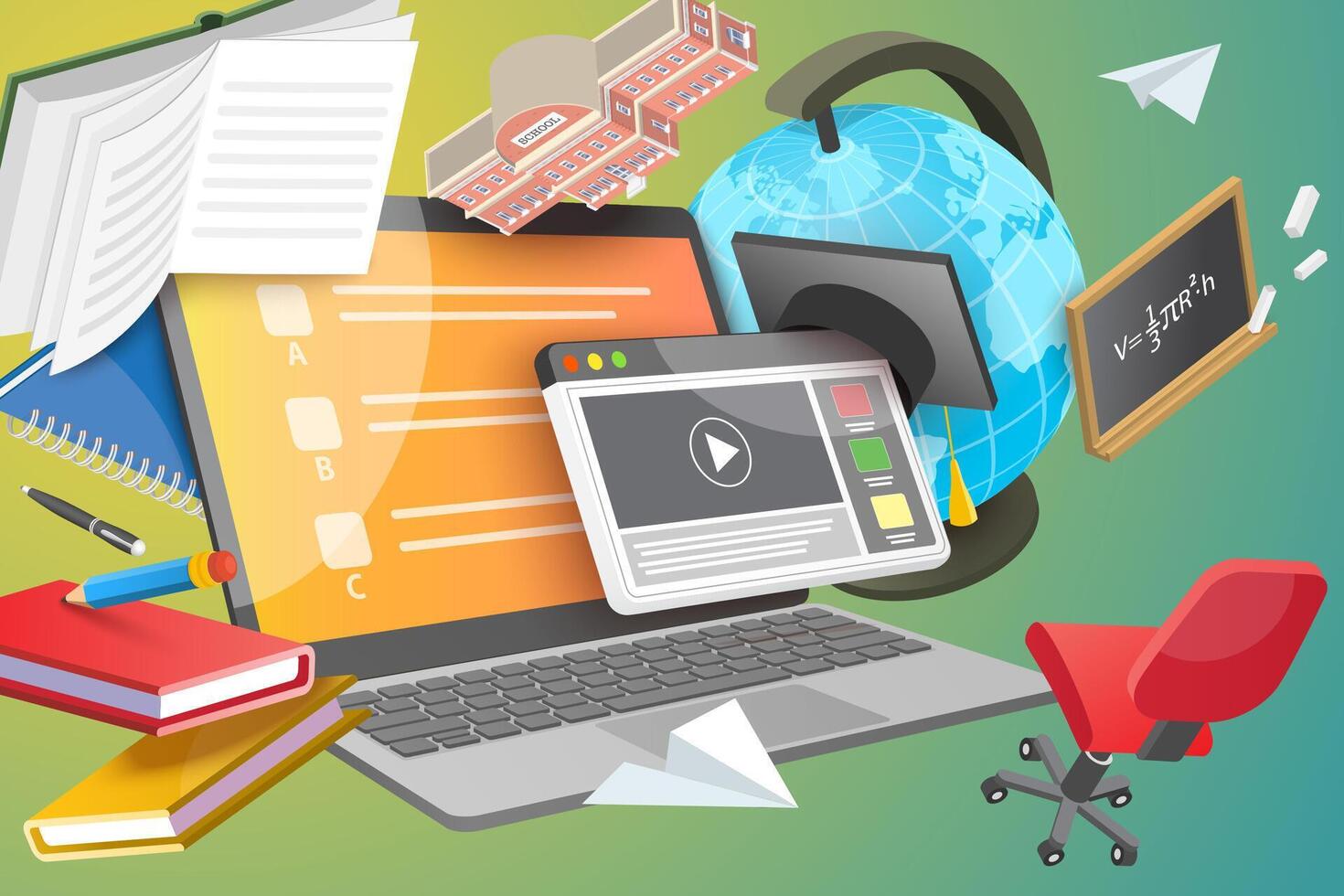 3D Conceptual Illustration of Hybrid Education, Blended Learning Class vector