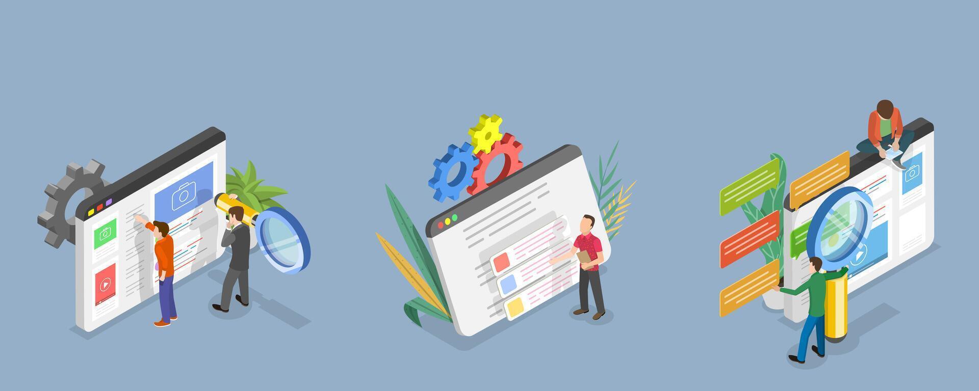 3D Isometric Flat Conceptual Illustration of Requirements Analysis, Specification for Product Development vector