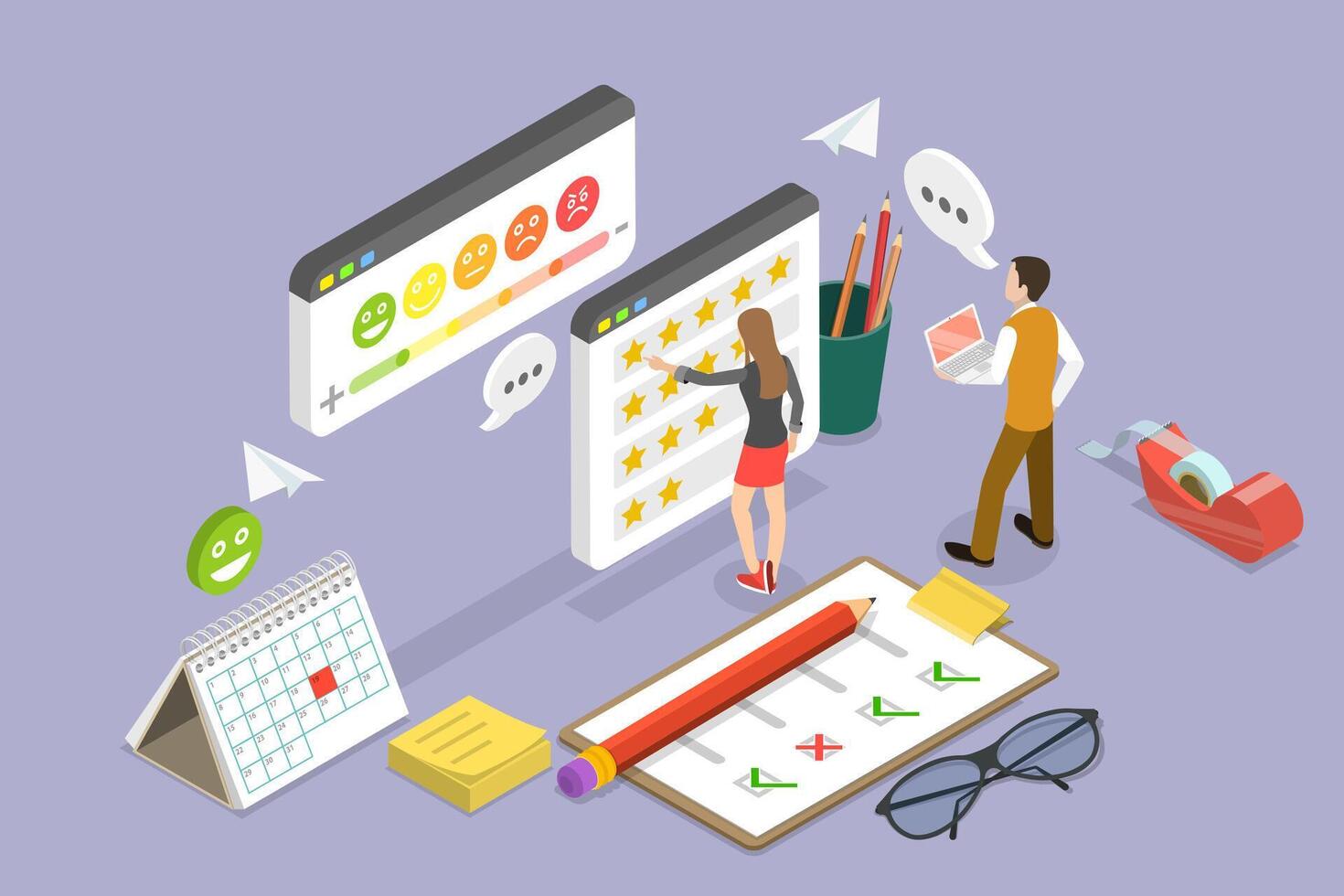 3D Isometric Flat Conceptual Illustration of Online Survey, Customer Feedback, Digital Voting vector