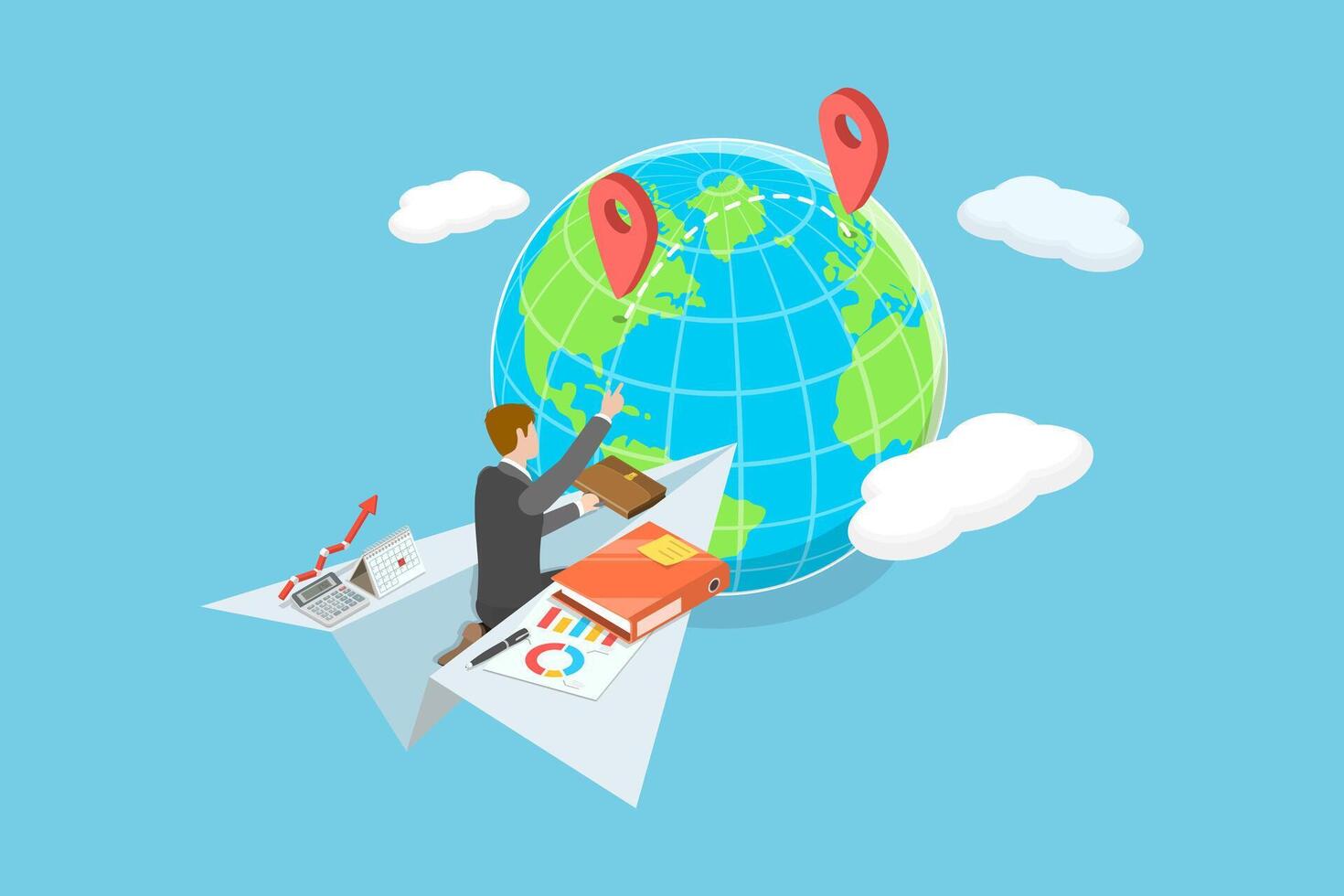 3D Isometric Flat Conceptual Illustration of Workforce Migration, Drain Brain, Shortage of Skilled Workers vector