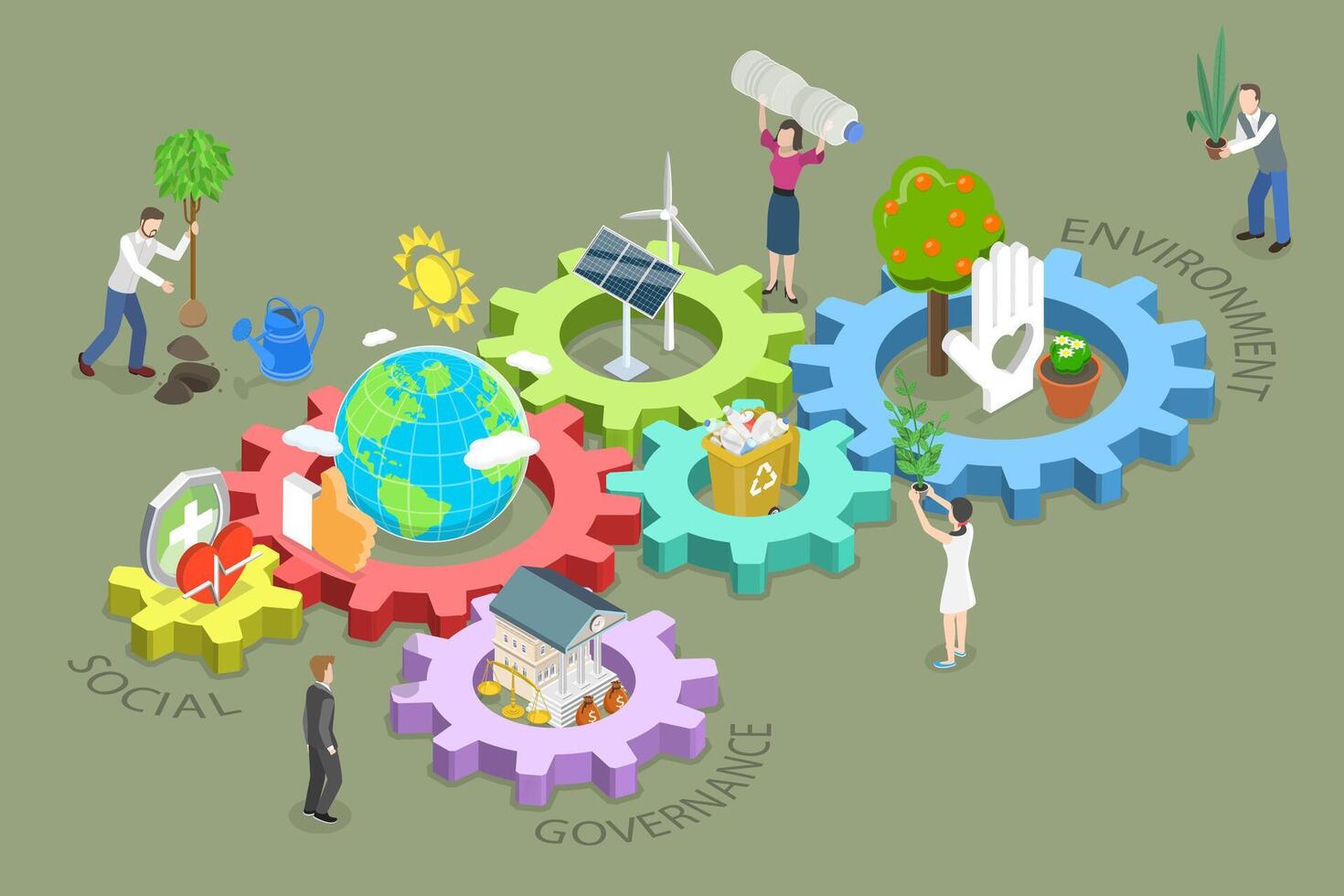 3D Isometric Flat Conceptual Illustration of Environment and Climate Change Policies, ESG as Environmental Social Governance vector