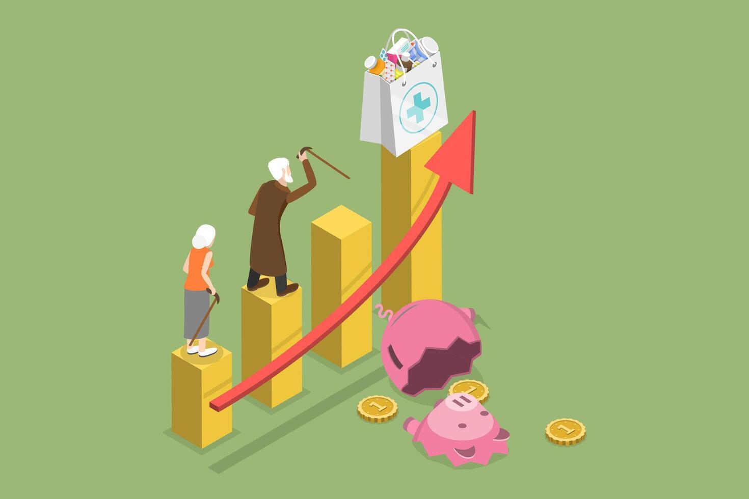 3D Isometric Flat Conceptual Illustration of Rising Health Care Costs, Drugs Price Increase vector
