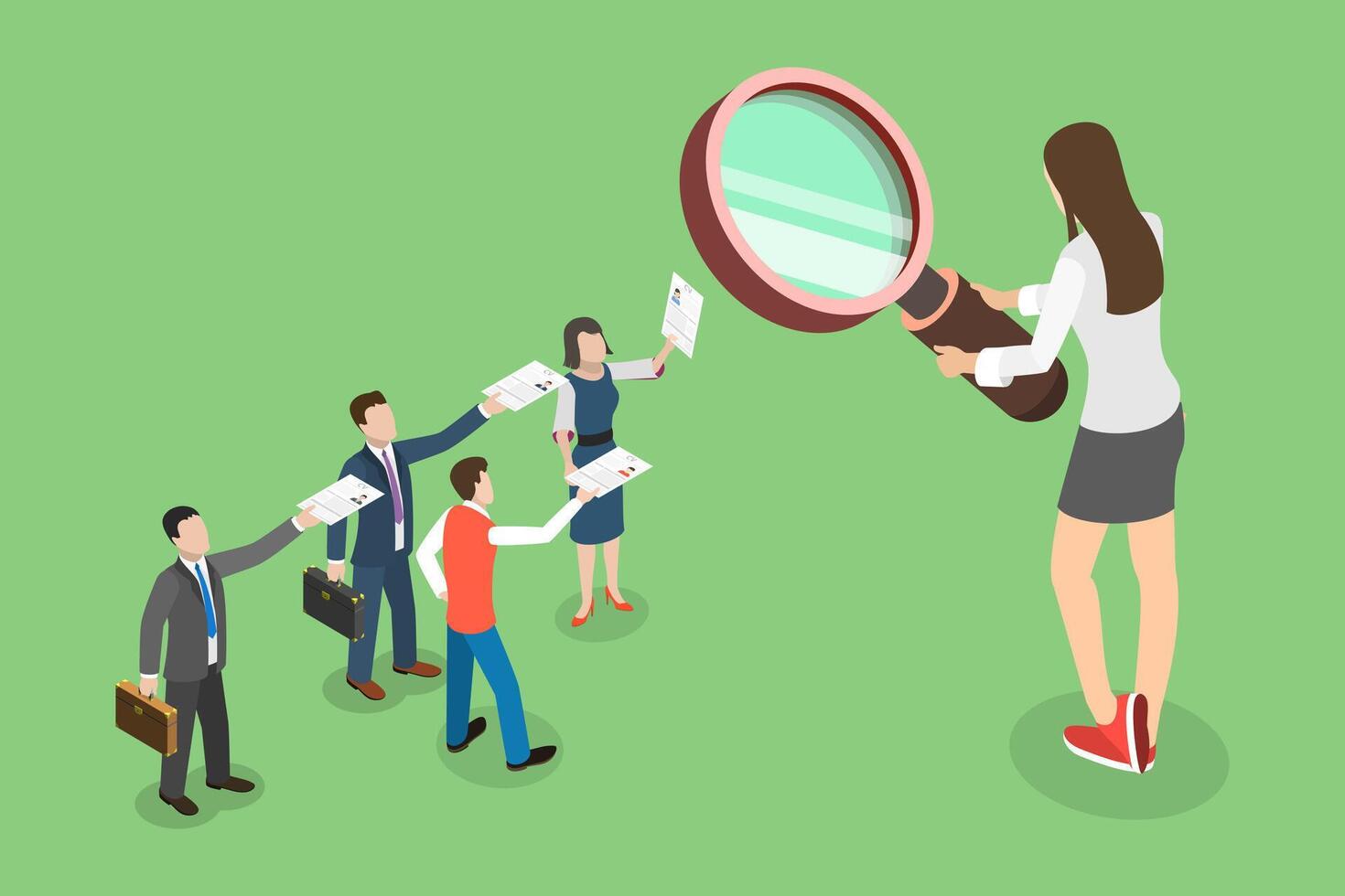 3D Isometric Flat Conceptual Illustration of Human Resources, Job Recruitment Process vector
