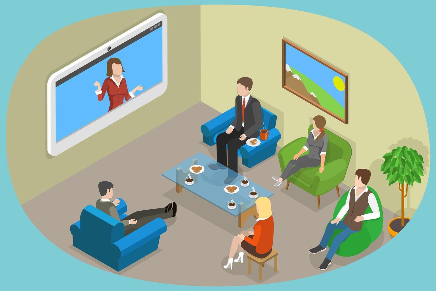 3D Isometric Flat Conceptual Illustration of Web Conferencing, Online Meeting vector