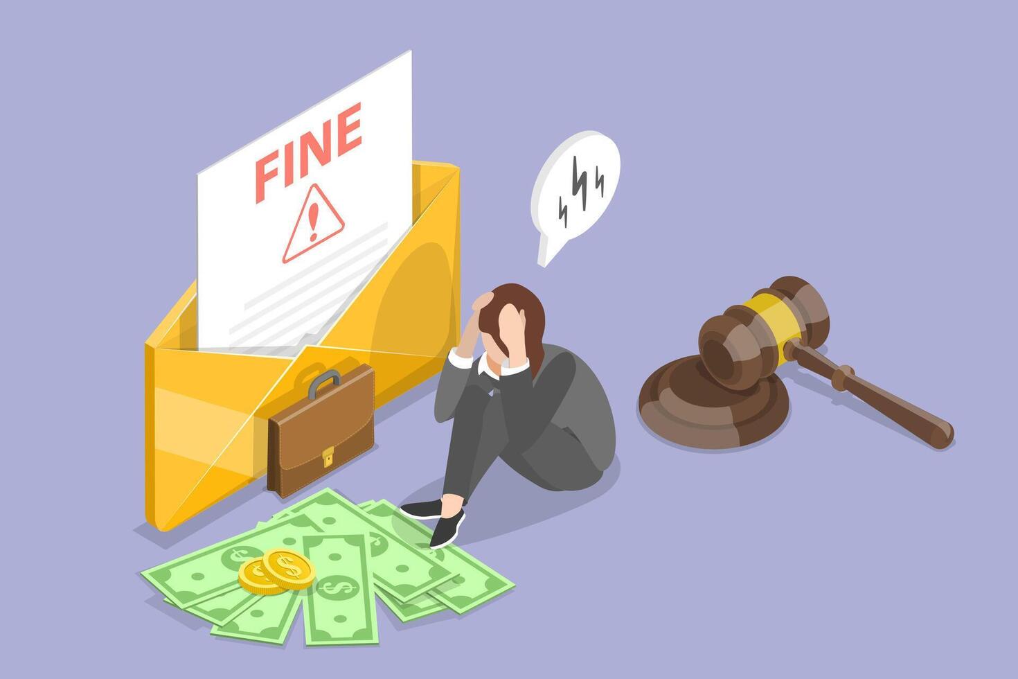 3D Isometric Flat Conceptual Illustration of Fine, Financial Problem and Debt Crisis vector