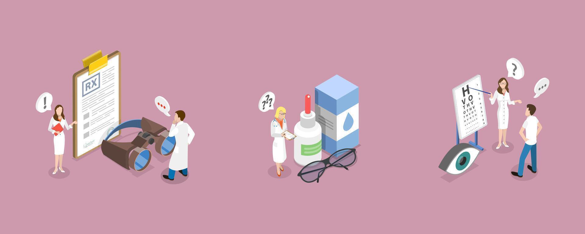 3D Isometric Flat Conceptual Illustration of Ophthalmologist, Optical Eye Testing vector