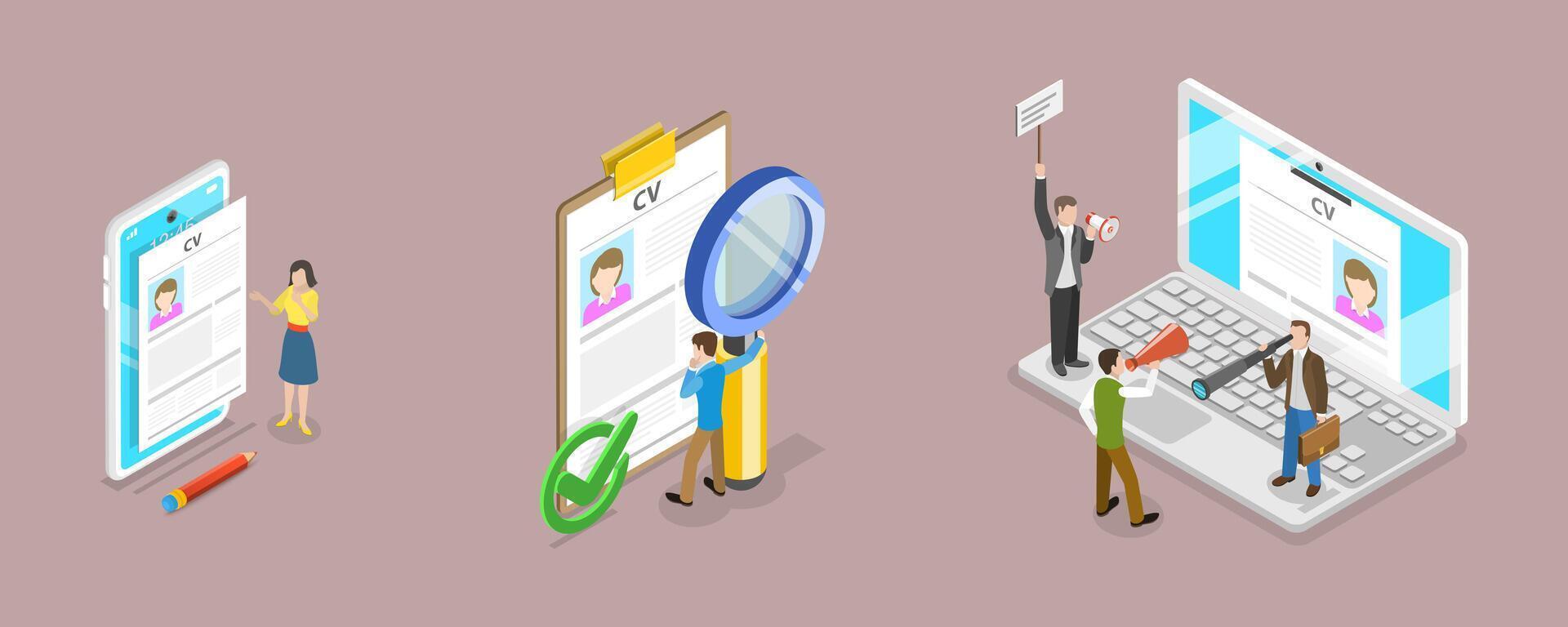 3D Isometric Flat Conceptual Illustration of HR Recruitment, Looking for Talent vector